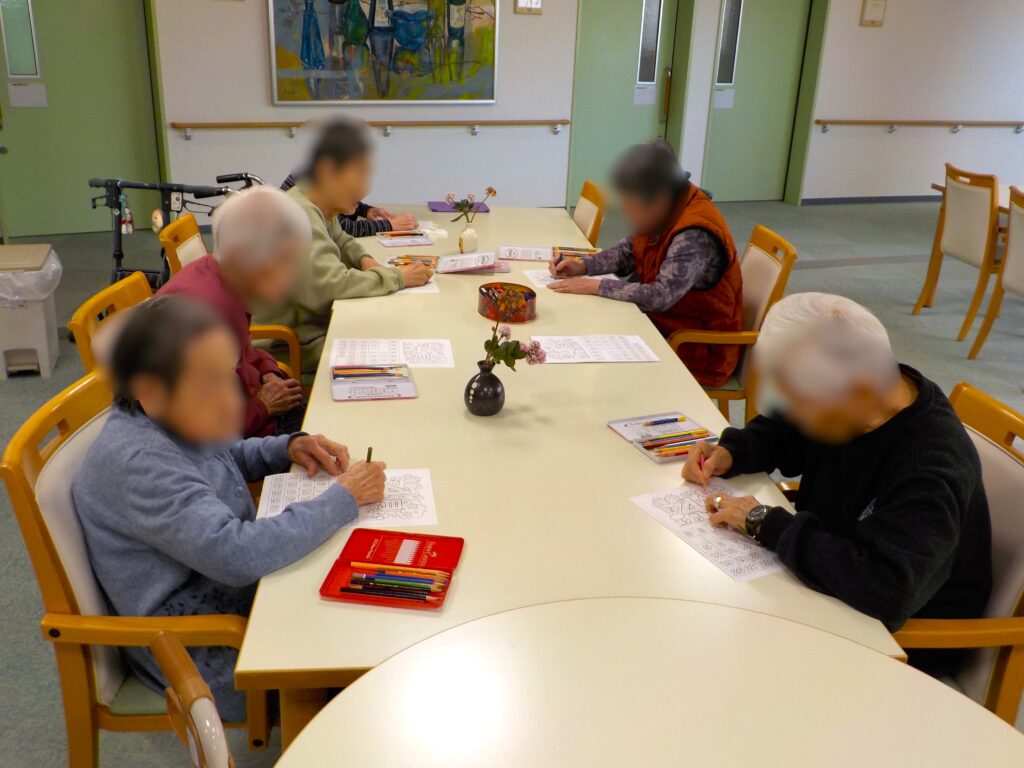 介護施設のぬりえレク　大阪　老人ホーム　カルム泉佐野　202604-3