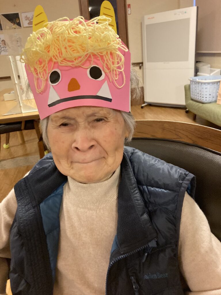 介護施設の節分製作　作業レク　米子　老人ホーム　カルム皆生　202602-3